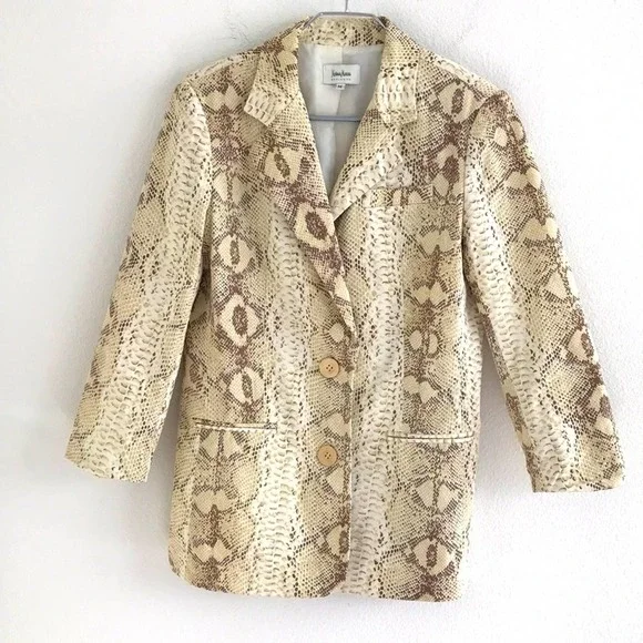 Neiman Marcus Python Print Blazer Cream/Tan Size Medium - Picture 1 of 11